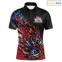 Load image into Gallery viewer, Custom Patriotic Flame Bowling Shirts, American US Flag Bowling Team Jerseys Freedom 4Th Of July Bowling Shirt IPHW10432