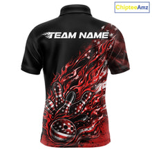 Load image into Gallery viewer, Custom Patriotic Red Flame Bowling Shirts, US Flag Bowling Team Jerseys Freedom 4Th Of July Bowling Shirt IPHW10433