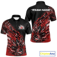 Load image into Gallery viewer, Custom Patriotic Red Flame Bowling Shirts, US Flag Bowling Team Jerseys Freedom 4Th Of July Bowling Shirt IPHW10433