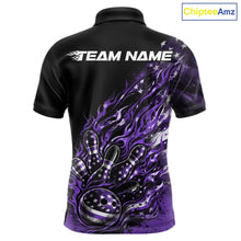 Load image into Gallery viewer, Custom Patriotic Purple Flame Bowling Shirts, US Flag Bowling Team Jerseys Freedom 4Th Of July Bowling Shirt IPHW10434