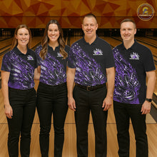 Load image into Gallery viewer, Custom Patriotic Purple Flame Bowling Shirts, US Flag Bowling Team Jerseys Freedom 4Th Of July Bowling Shirt IPHW10434