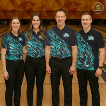 Load image into Gallery viewer, Custom Patriotic Turquoise Blue Flame Bowling Shirts, US Flag Bowling Team Jerseys Freedom Bowling Shirt IPHW10436