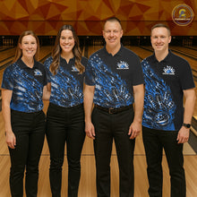 Load image into Gallery viewer, Custom Patriotic Blue Flame Bowling Shirts, US Flag Bowling Team Jerseys Freedom 4Th Of July Bowling Shirt IPHW10437