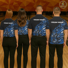 Load image into Gallery viewer, Custom Patriotic Blue Flame Bowling Shirts, US Flag Bowling Team Jerseys Freedom 4Th Of July Bowling Shirt IPHW10437