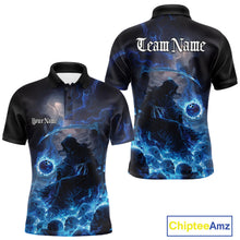 Load image into Gallery viewer, Custom Electric Blue Fire Grim Reaper Bowling Polo Shirts For Men, Halloween Bowling Shirt IPHW9464