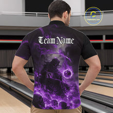 Load image into Gallery viewer, Custom Purple Fire Grim Reaper Bowling Quarter-Zip Shirts For Men, Halloween Bowling Shirt IPHW9466