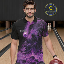 Load image into Gallery viewer, Custom Purple Flame Skull Bowling Polo Shirts, Purple Smoke Bowling Hallween Outfit IPHW9470