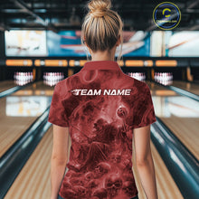 Load image into Gallery viewer, Custom Red Flame Skull Bowling Polo Shirts, Red Smoke Bowling Hallween Outfit IPHW9472