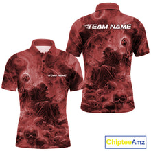 Load image into Gallery viewer, Custom Red Flame Skull Bowling Polo Shirts, Red Smoke Bowling Hallween Outfit IPHW9472