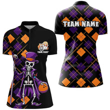 Load image into Gallery viewer, Custom Funny Halloween Skull Ladies Bowling Shirts, Halloween Argyle Pattern Bowling Outfit IPHW7123