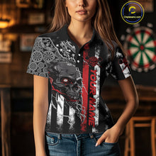 Load image into Gallery viewer, Custom Red Line American Flag Patriotic Skull Dart Women Polo Shirt, Halloween Outfit IPHW9691