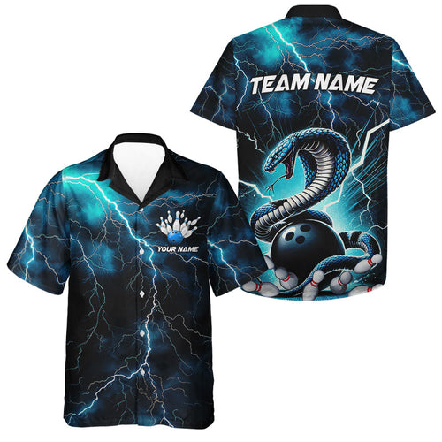 Blue Thunder Lightning Custom Cobra Snake Bowling Men Hawaiian Shirts, Bowling Team Shirt IPHW7423