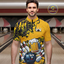 Load image into Gallery viewer, Custom Funny Bowling Beer Men Quarter-Zip Shirts, Yellow Camo Bowling Ball Pattern Bowling Jersey IPHW9825