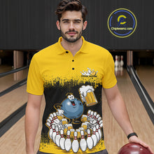 Load image into Gallery viewer, Custom Black And Yellow Funny Bowling Ball Drinking Beer Party Bowling Polo Shirts For Men IPHW9826