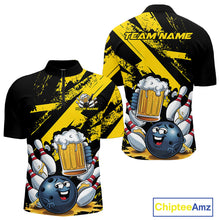 Load image into Gallery viewer, Custom Grunge Yellow Funny Bowling And Beer Quarter-Zip Shirts For Men, Bowling Team Outfit IPHW9831