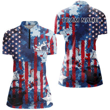 Load image into Gallery viewer, Red White And Blue Watercolor American Flag Custom Patriotic US Ladies Bowling Team Shirts IPHW7713