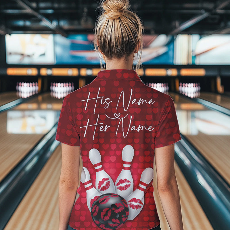 Bowling Kisses Red Heart Theme Custom Valentines Day Bowling Quarter-Zip Shirts For Women IPHW8366