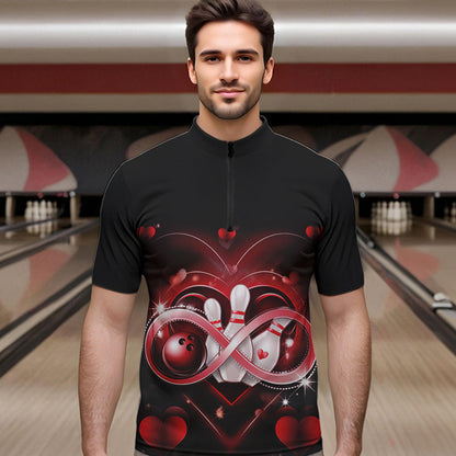 Custom Valentines Day Bowling Quarter-Zip Shirts For Men, Infinity Love Bowling Couple Shirt IPHW8369