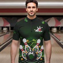 Load image into Gallery viewer, Custom Green St Patrick'S Day Bowling Quarter-Zip Shirts For Men, Saint Patrick Team Bowling Outfits IPHW8374