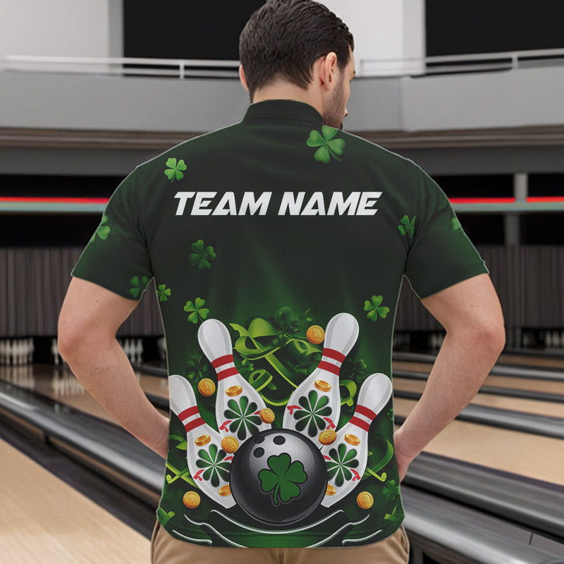 Custom Green St Patrick'S Day Bowling Quarter-Zip Shirts For Men, Saint Patrick Team Bowling Outfits IPHW8374