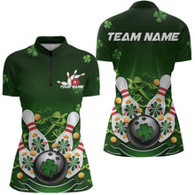 Load image into Gallery viewer, Custom Green St Patrick'S Day Bowling Team Quarter-Zip Shirts For Women IPHW8374
