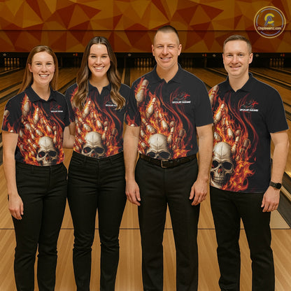 Custom Multi Styles Flame Skull Halloween Bowling Team Shirts, Fire Bowling Tournament Shirt Bowling Jerseys IPHW10438