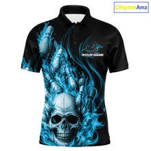 Load image into Gallery viewer, Custom Multi Styles Blue Flame Skull Halloween Bowling Team Shirts, Bowling Tournament Shirt Bowling Jersey IPHW10440