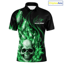 Load image into Gallery viewer, Custom Multi Styles Green Flame Skull Halloween Bowling Team Shirts, Bowling Tournament Shirt Bowling Jersey IPHW10442