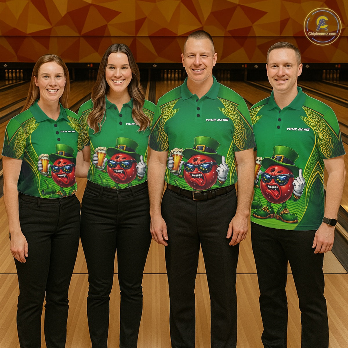 Custom Funny Leprechaun Bowling Ball And Beer St Patricks Day Bowling Shirts, Celtic Bowling Tournament Outfit IPHW10444