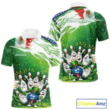 Load image into Gallery viewer, Custom Funny St Patricks Day Bowling Team Shirt, Mexican American Flag Shamrock Theme Bowling Jerseys IPHW10447
