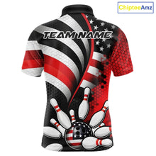 Load image into Gallery viewer, Custom Black And Red US Flag Patriotic Bowling Shirts, Freedom Bowling Team League Shirt Bowler Jerseys IPHW10453
