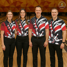 Load image into Gallery viewer, Custom Black And Red US Flag Patriotic Bowling Shirts, Freedom Bowling Team League Shirt Bowler Jerseys IPHW10453