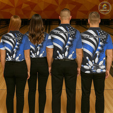 Load image into Gallery viewer, Custom Black And Blue US Flag Patriotic Bowling Shirts, Freedom Bowling Team League Shirt Bowler Jerseys IPHW10454