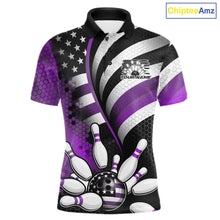 Load image into Gallery viewer, Custom Black And Purple US Flag Patriotic Bowling Shirts, Freedom Bowling Team League Shirt Bowler Jerseys IPHW10455