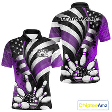 Load image into Gallery viewer, Custom Black And Purple US Flag Patriotic Bowling Shirts, Freedom Bowling Team League Shirt Bowler Jerseys IPHW10455