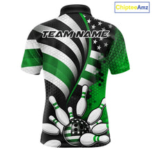 Load image into Gallery viewer, Custom Black And Green US Flag Patriotic Bowling Shirts, Freedom Bowling Team League Shirt Bowler Jerseys IPHW10456