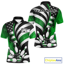 Load image into Gallery viewer, Custom Black And Green US Flag Patriotic Bowling Shirts, Freedom Bowling Team League Shirt Bowler Jerseys IPHW10456