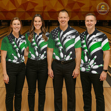 Load image into Gallery viewer, Custom Black And Green US Flag Patriotic Bowling Shirts, Freedom Bowling Team League Shirt Bowler Jerseys IPHW10456