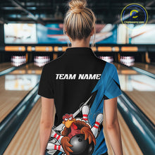 Load image into Gallery viewer, Black And Blue Custom Funny Turkey Thanksgiving Bowling Team Quarter-Zip Shirts For Women IPHW8878