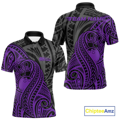 Custom Black And Purple Maori Style Koru Spiral Tribal Men Bowling Polo Team Shirt IPHW10951