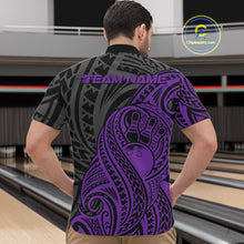 Load image into Gallery viewer, Custom Black And Purple Maori Style Koru Spiral Tribal Men Bowling Quarter-Zip Team Shirt IPHW10951