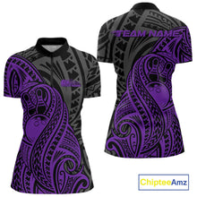 Load image into Gallery viewer, Custom Black And Purple Maori Style Koru Spiral Tribal Women Bowling Quarter-Zip Shirt IPHW10951
