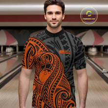 Load image into Gallery viewer, Custom Black And Orange Maori Style Koru Spiral Tribal Men Bowling Quarter-Zip Team Shirt IPHW10954