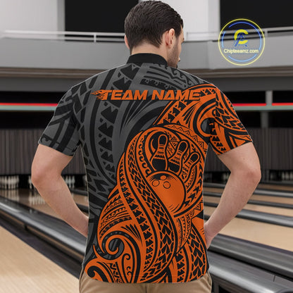 Custom Black And Orange Maori Style Koru Spiral Tribal Men Bowling Quarter-Zip Team Shirt IPHW10954