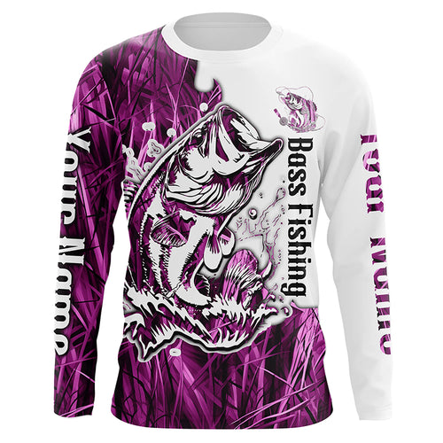Custom Largemouth Bass Fishing Long Sleeve Tournament Shirts, Bass Fishing League Shirt | Pink Camo IPHW6381