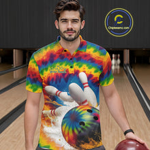 Load image into Gallery viewer, Custom Colorful Tie Dye Bowling Polo Shirts For Men, Rainbow Bowling Outfit IPHW9114