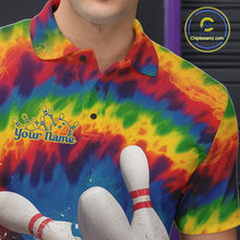 Load image into Gallery viewer, Custom Colorful Tie Dye Bowling Polo Shirts For Men, Rainbow Bowling Outfit IPHW9114