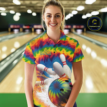 Load image into Gallery viewer, Custom Colorful Tie Dye Bowling Polo Shirts For Women, Rainbow Bowling Outfit IPHW9114