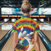 Load image into Gallery viewer, Custom Colorful Tie Dye Bowling Polo Shirts For Women, Rainbow Bowling Outfit IPHW9114