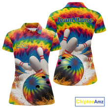 Load image into Gallery viewer, Custom Colorful Tie Dye Bowling Polo Shirts For Women, Rainbow Bowling Outfit IPHW9114